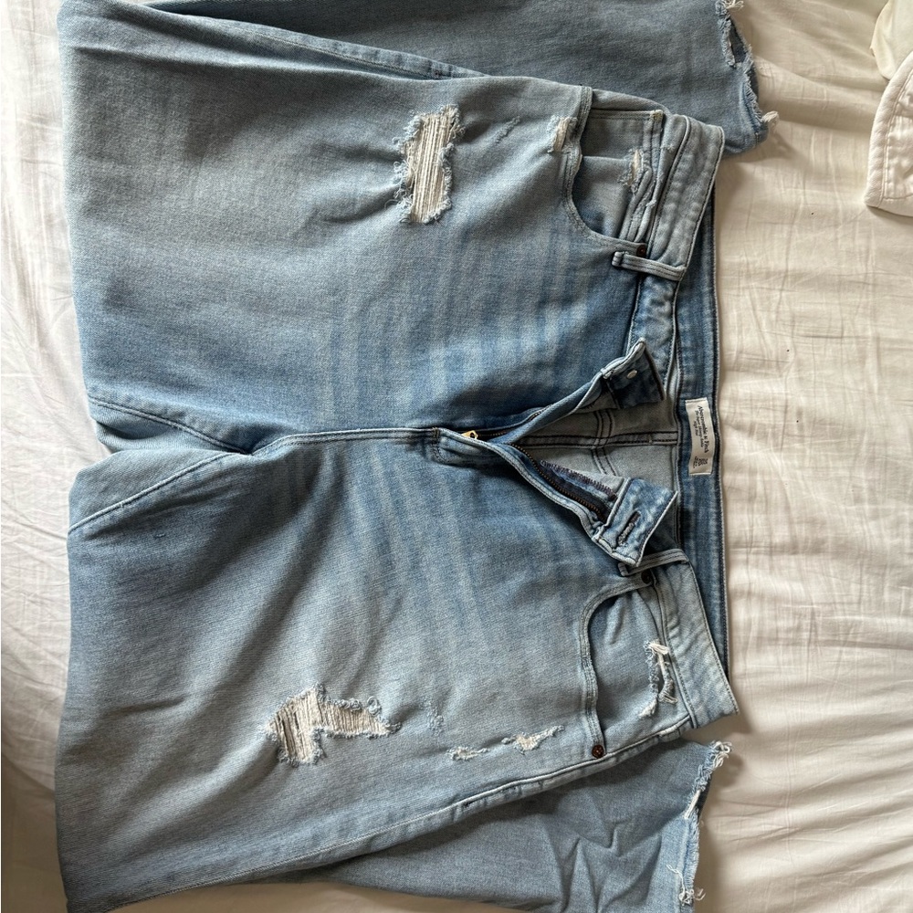 Abercrombie & Fitch The Super Skinny Ankle High Rise Distressed Light Blue Jeans